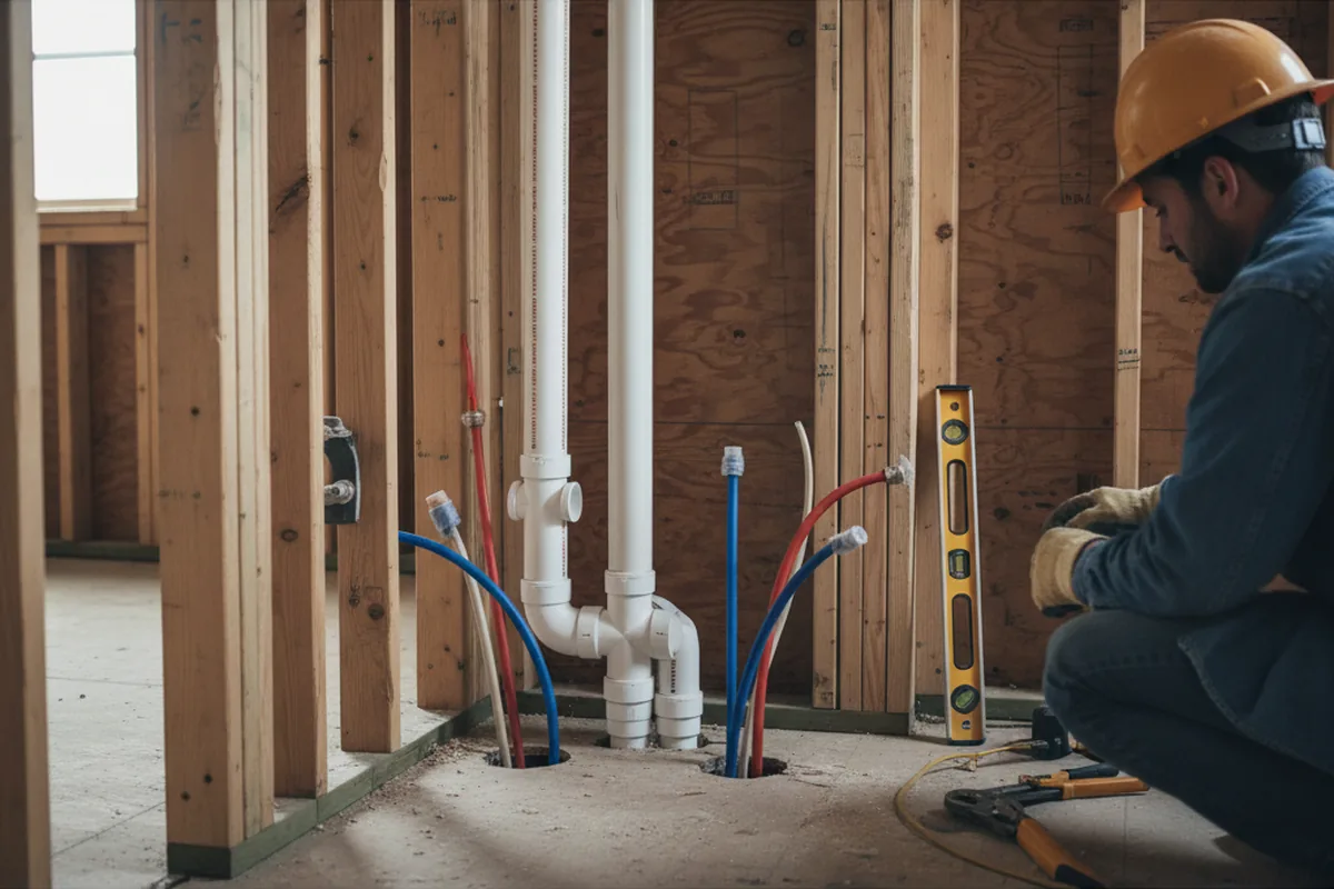Drain and supply rough-in during Leak Detection in Whitman